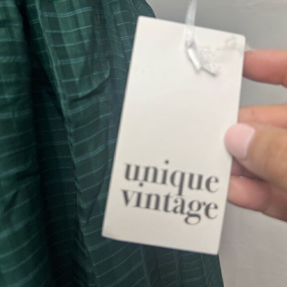 Unique Vintage Emerald Plaid Chiffon Belle Babydoll Dress - Picture 6 of 7